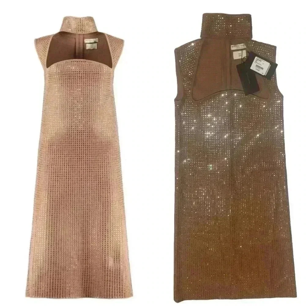 Bottega Veneta Turtleneck Sweater Dress 42 6 S Cut Out Midi Embellished $5650